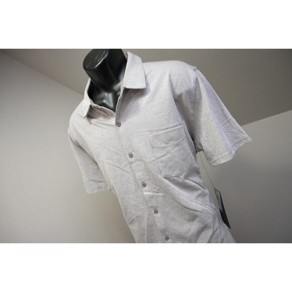 Fabletics Button Up Dress Shirt Athletic Stretch Short Sleeve Gray Mens XL NWT - Picture 2 of 10